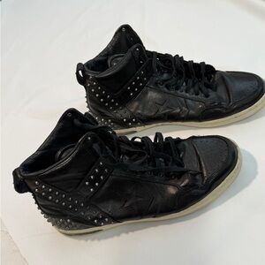 John Varvatos Black Studded High-Top Sneakers